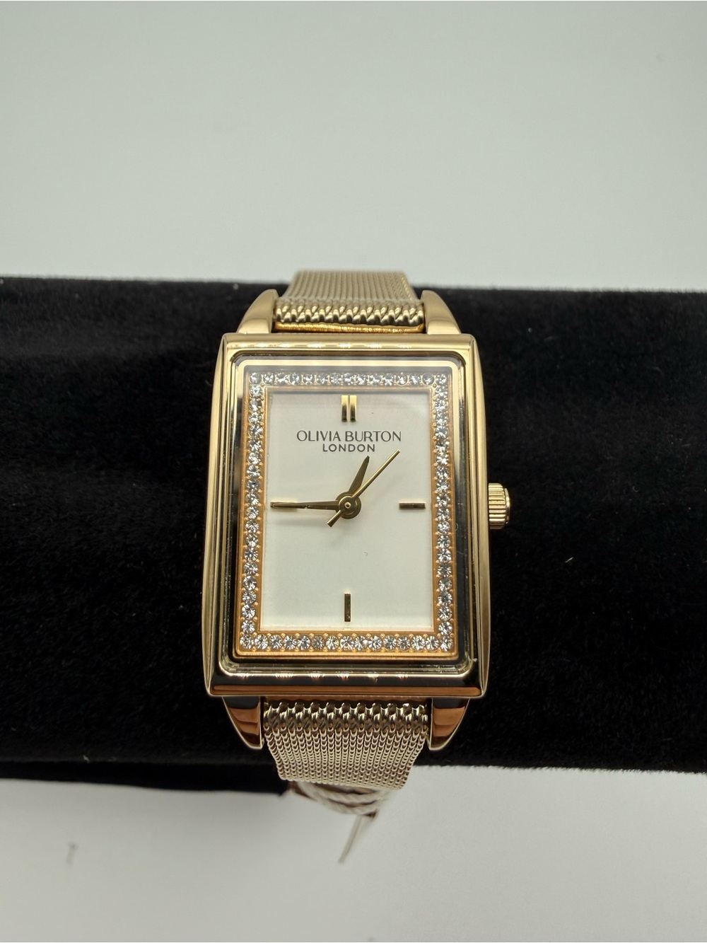 OLIVIA BURTON Gold Crystal-Trim Rectangular Mesh Watch